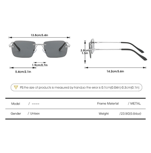 แว่นกันแดดทรงทันสมัยปี 2026 แบบปรับแต่งได้ แว่นกันแดดไร้กรอบขนาดเล็ก ป้องกันรังสียูวี 400 ทรงเหลี่ยม แว่นกันแดดไร้กรอบกรอบเล็กขายส่ง - Product Image 5