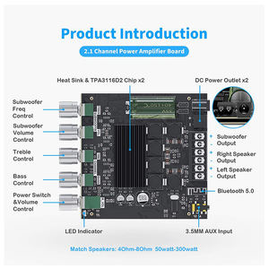 Placa Amplificadora de Subwoofer ZK-TB21 BT 5.0, 50W*2+100W, 2.1 Canales, Amplificador de Audio Estéreo con Bajos, TPA3116D2 - Product Image 2
