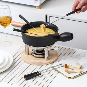 New arrival home kitchen cheese fondue set modern black ceramic fondue pot for sale