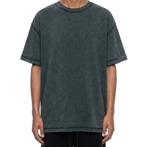 Camiseta Oversize de Algodón Lavado Transpirable de 200g para Hombre, Color Liso, Casual, Manga Corta, Cuello Redondo - Product Image 1