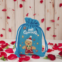 Sacs en lin à cordon de serrage en gros, en stock, colorés, recyclables, imprimés pour Noël, décoration de cadeaux, écologiques pour les fêtes