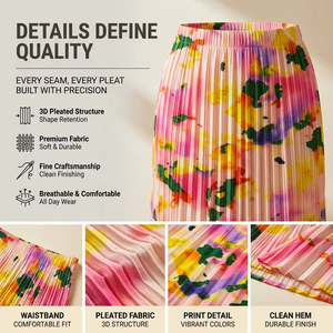 <span class=keywords><strong>Jupe</strong></span> plissée mi-longue personnalisée à imprimé aquarelle, usine OEM ODM, <span class=keywords><strong>jupe</strong></span> taille haute pour <span class=keywords><strong>femme</strong></span>, motif personnalisé, faible MOQ, vente en gros - Product Image 4