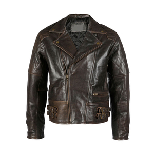 Chaqueta de cuero marrón de moto de moda de alta calidad de talla grande de invierno con cierre de cremallera y piel de oveja transpirable - Product Image 5