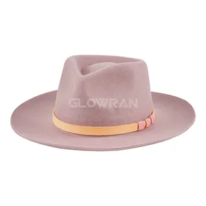 Fashion Style Australian Wool Wide Brim Felt Fedora Hats Women Pink In Stock