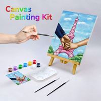 Toile pré-dessinée 8x10 pour adultes, fête, bricolage, cadre en bois écologique, kit de peinture sur toile avec sujets animaliers, fournitures pour peinture et dégustation de vin