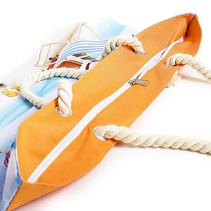 Grand sac de plage en toile écologique personnalisé avec poignée en corde et fermeture éclair pour femmes et filles - Product Image 4