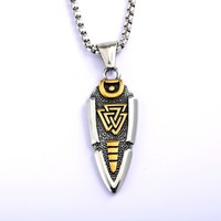 Liontin Kalung Pria Fashion Nordic Viking Berlapis Emas 18k Pvd Baja Tahan Karat 316L, Perhiasan Liontin Panah Rune Odin Tombak Emas