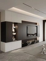Meubles de dernière conception - Table à manger luxueuse - Salon - Meuble TV moderne avec cheminée LCD - Meuble de séparation en bois