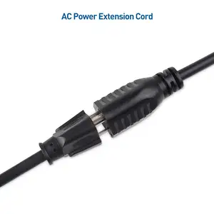 Ekstensi kabel daya Amerika Utara, NEMA 5-15p To5-15r , 14 AWG, 15A, 125V ekstensi hitam 3 Prong 10 Gauge 220 Volt kabel pengering