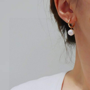 14K Gold Filled Huggie Hoop Drop <b>Earrings</b>, 10‑11mm Iridescent High Luster Natural Edison Freshwater Pearl <b>Dangle</b> Hoop <b>Earrings</b> - Product Image 4