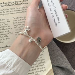 S925 Sterling <b>Silver</b> Bracelet With Fu Charm <b>Beaded</b> Elastic Rope Chinese Style Everyday Wear Unisex Jewelry - Product Image 5