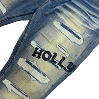 Pantalon crayon empilé pour homme, style Hip Hop urbain, Y2K, patchwork, vintage, délavé, déchiré, en denim extensible, logo personnalisé OEM
