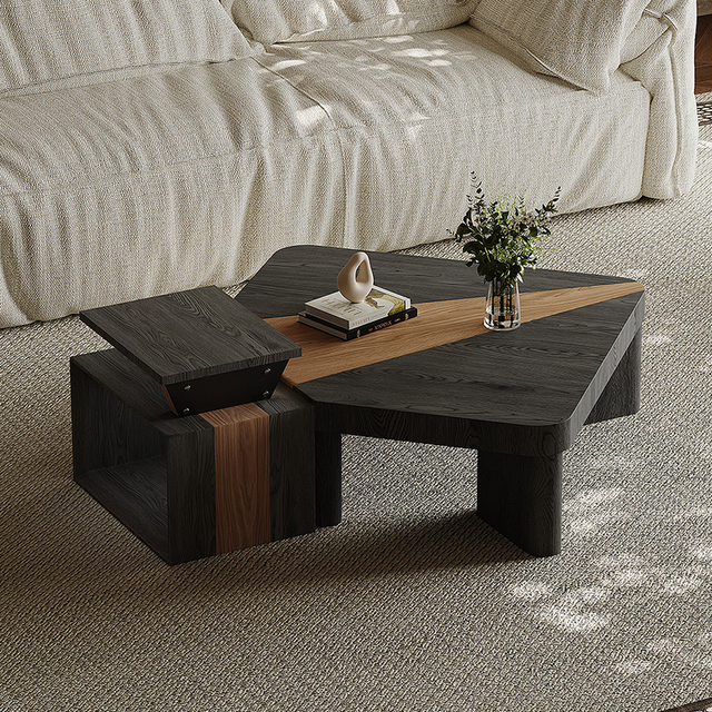 Geometric Irregular Shape Wood Veneer Two-Tone Two-Level Storage Italian Postmodern Creative Designer Low Table Furniture