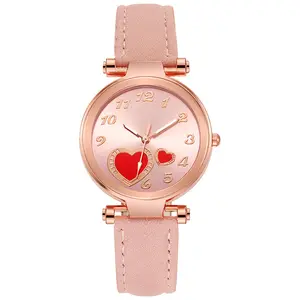 2023 लक्जरी महिलाओं के चमड़े के क्वार्ट्ज Wristwatches घड़ी Relogio Feminino महिला प्यार दिल संख्या घड़ी