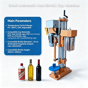 Machine de scellage semi-automatique pour bouteilles de vin, spiritueux et huile d'olive avec film rétractable en PVC, machine d'emballage pour capsules métalliques en aluminium - Product Image 1