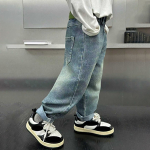 Pantalon en <span class=keywords><strong>jean</strong></span> bleu ample style preppy pour petits garçons de 4 à 7 ans, jeans vintage multi-poches, fabricant direct - Product Image 3