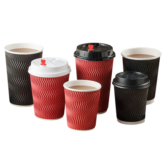 8oz 12oz 16oz custom logo ripple wall paper coffee cup, disposable coffee paper cups with lid cover