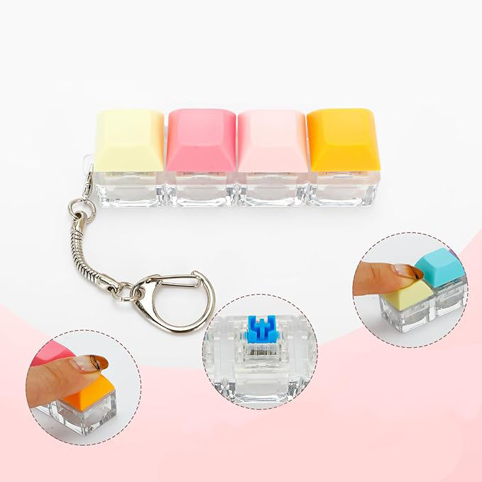 ASMR Fidget Keyboard Switch with Mechanical Click Sound Interactive Light-Up Keycap Plastic Keychain Fidget Keychains