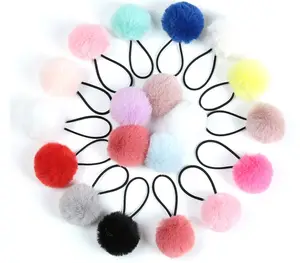 Commercio all'ingrosso Pom Legami Dei Capelli Pompon Palla Fascia Elastica Dei Capelli Palla di Pelo Soffici Coda di Cavallo Supporti Accessori Per Capelli per I Bambini Della Ragazza