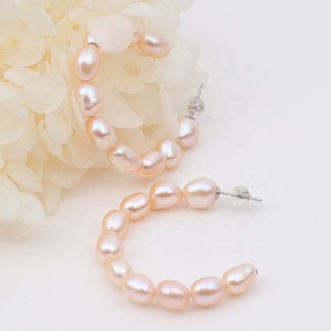 Customized Lady Sterling 925 <strong>Silver</strong> <strong>Hoop</strong> <strong>Earrings</strong> with White Natural 6-7mm Baroque Pearl <strong>Silver</strong> Plated Classic Style - Product Image 5