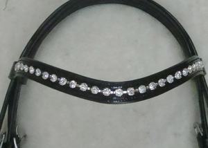 สายรัดจมูกม้าหนังแท้คุณภาพพรีเมียมแบบย้อมสีสไตล์อังกฤษ สีดำ พร้อมสายคาดหน้าผากลายคลื่นใส ขนาดฟูลโคบ ขายดี - Product Image 3