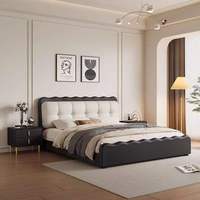 Nouveau lit de chambre à coucher au design simple avec éclairage, prix de gros, excellent confort, blanc et noir, taille Queen, lit double