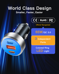 Precio al por mayor 3 en 1 Adaptador de encendedor de cigarrillos para automóvil Enchufe 2 Puerto tipo C Adaptador de cargador de automóvil rápido Cargador rápido para automóvil - Product Image 3