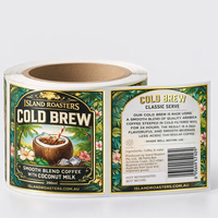 Étiquettes personnalisées pour café, dorure métallique, imperméables, pré-imprimées recto-verso, pour bouteilles/bocaux en verre ambré