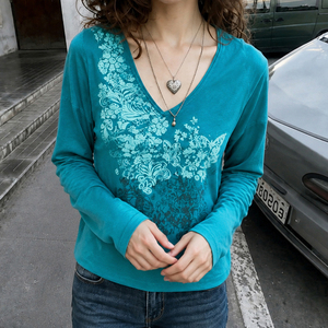 Haut en tricot à imprimé rétro, t-shirt à manches longues pour femme, haut imprimé décontracté vintage, style streetwear Y2K - Product Image 5