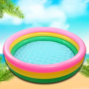 Toptan stok 3-rings pembe sarı yeşil yuvarlak yaz bahçe çocuklar için şişme PVC bebek yüzme havuzu