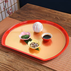 Irregular Semi Circular Red Gold <b>Tray</b> Hotel Dessert Pastry Plate Japanese Korean Cuisine Plating Fast Food Serving <b>Tray</b> - Product Image 1