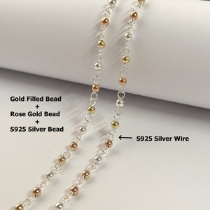 ヴィンテージ新品手作りゴールド充填3MMビーズチェーンパーマネントジュエリーDIY作り繊細なローズゴールドスターリングシルバーボールツイストチェーン - Product Image 3