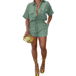 Conjunto de 2 Piezas de Moda Casual para Mujer, Camisa con Botones y Bolsillos, Pantalones con Lazo - Product Image 4