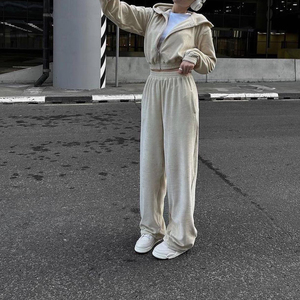 Fabricants de vêtements sur mesure, ensemble deux pièces pour femmes, haut court zippé et ensemble jogging, vêtements amples pour femmes - Product Image 3