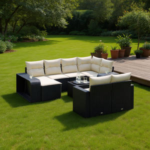 Black Poly <b>Rattan</b> Garden <b>Sofa</b> Set Water Resistant Outdoor Furniture 6 Seater Contemporary Design - Product Image 2
