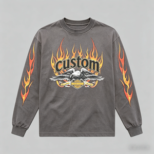 T-shirt Streetwear Homme Col Rond 100% Coton Épais, Coupe Ample, Imprimé Graphique Vintage, Délavé à l'Acide, Dégradé et Effet Vieilli - Product Image 1