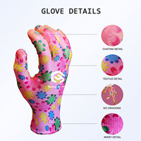 Guantes de Jardinería CY en Oferta, Calibre 13, de Poliéster Floral con Nitrilo, Palma Lisa, Resistentes al Agua, Certificación CE, para Mujer