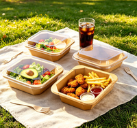 Boîte à lunch carrée en papier kraft enduit de PLA imperméable, jetable, pour plats occidentaux, steak, pâtes, sushi, gelée, vente en gros