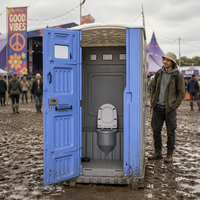 Toilette portable avec système de chasse d'eau à pompe manuelle, en matériau HDPE avec protection UV, toilette mobile portable