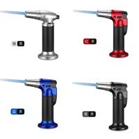 Briquet torche à jet en acier coupe-vent rechargeable au butane, flamme bleue écologique pour barbecue, cuisson, soudure, cigares, logo personnalisé, vente en gros