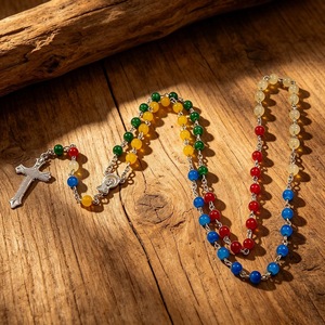 Collier de <span class=keywords><strong>prière</strong></span> catholique fait main avec perles de cristal colorées de 6 mm, croix de Jésus et Vierge <span class=keywords><strong>Marie</strong></span> - Product Image 3