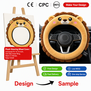 Funda de Volante de Felpa Súper Suave Personalizada con Diseño de León, Juguete para el Interior del <span class=keywords><strong>Auto</strong></span> con Forro de Malla - Regalo Antiestrés - Product Image 1