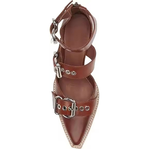 Da donna con fibbia in metallo con spicchio medio e zeppa <span class=keywords><strong>sandali</strong></span> con tacco impilati occidentali <span class=keywords><strong>sandali</strong></span> con zeppa corta bassa per donna - Product Image 4