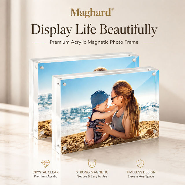 Customized Size Desktop Display Self Standing Frameless Clear Acrylic Magnetic Picture Photo Frame