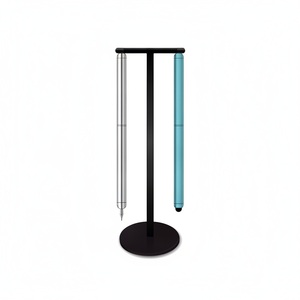 Customizable Cylindrical Metal Fine Tip <b>Pen</b> and Soft Stylus Desk Set with T-Shaped Stand Round Base Corporate Gift - Product Image 3