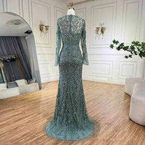 Abiti da Sera Arabi Turchesi a Sirena con Gonna Staccabile <span class=keywords><strong>in</strong></span> <span class=keywords><strong>Tulle</strong></span>, Decorati con Perline, Maniche Lunghe, Collo Alto, Collezione 2024 - Product Image 4