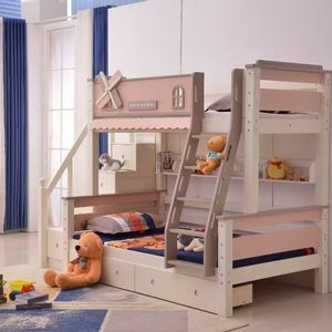 Lits superposés modernes français avec maison dans les arbres et toboggan, lit surélevé pour chambre parent-enfant - Product Image 6