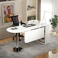 Bureau d'angle incurvé minimaliste moderne avec bibliothèque, bureau d'ordinateur individuel en bois massif, mobilier de bureau domestique