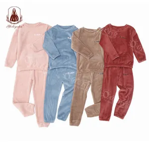 Yoliyolei Wholesale Velvet Unisex Clothes Set Embroidered Letter Boys Girls Children Fleece Sleepwear Pajamas Kids Sleepwear