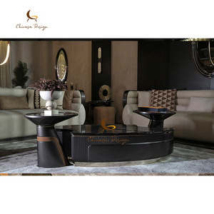 <span class=keywords><strong>Tavolino</strong></span> da Caffè Scultoreo Irregolare in Lacca Nera con Base a Doppio Piedistallo Affusolato, Tavolo Centrale di Lusso per Casa e Hotel - Product Image 2